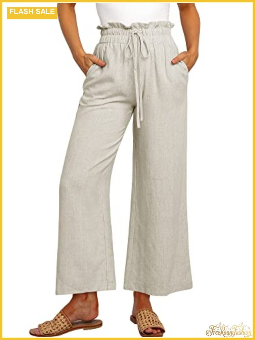 Linen High Waist Wide Leg Palazzo Crop Pants